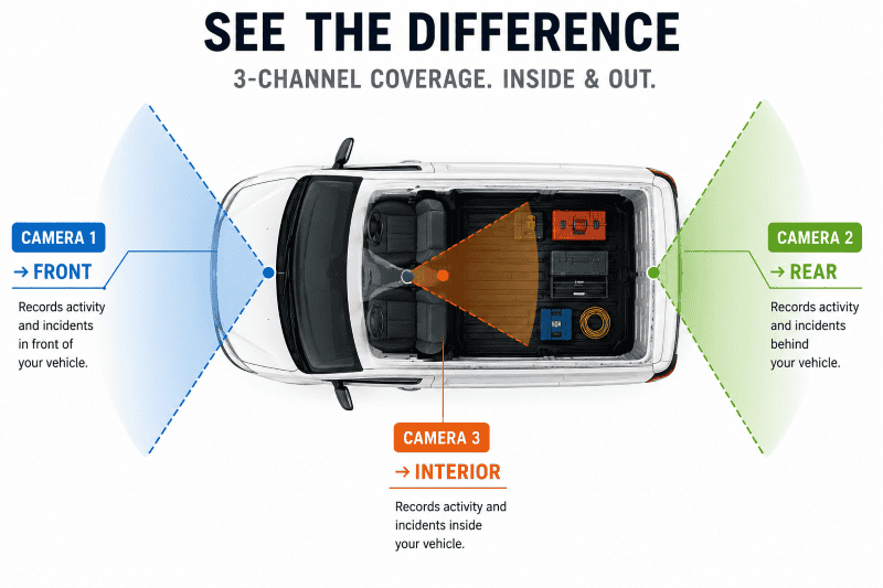 TradieCams Dashcams - See the Difference 3-Channel Vehicle Diagram